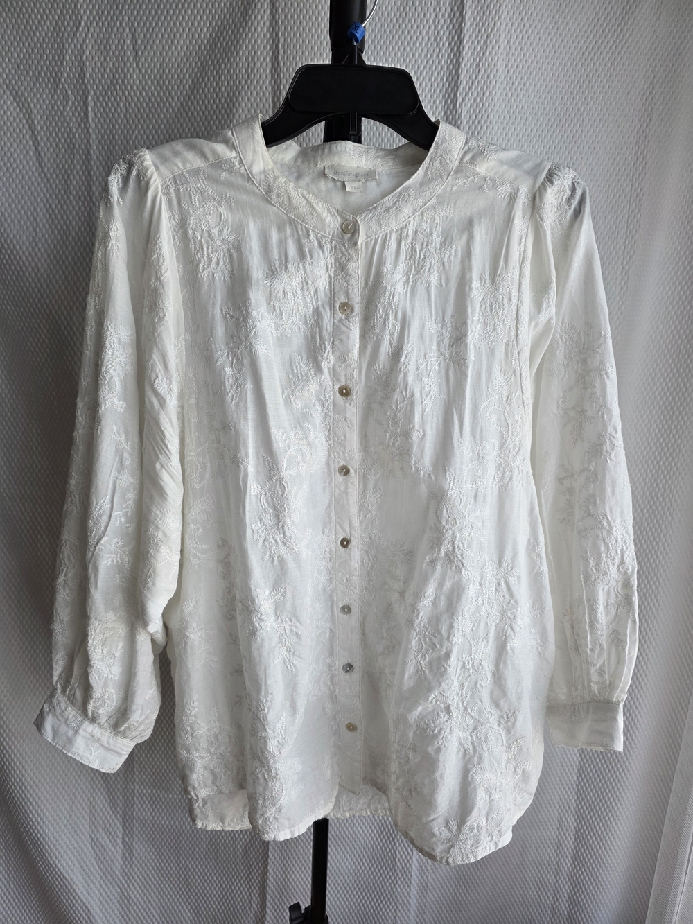 Women's White Embroidered Button-Front Top 100% Cotton Size XL